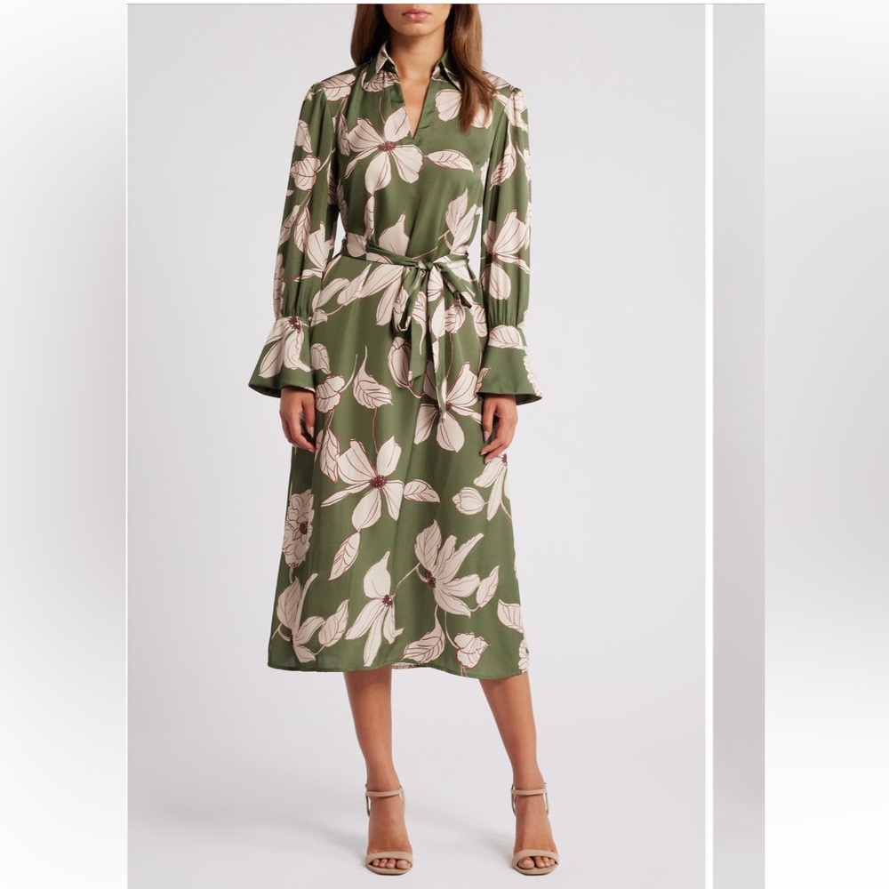 Julia Jordan Floral Long Sleeve Midi Shirt Dress